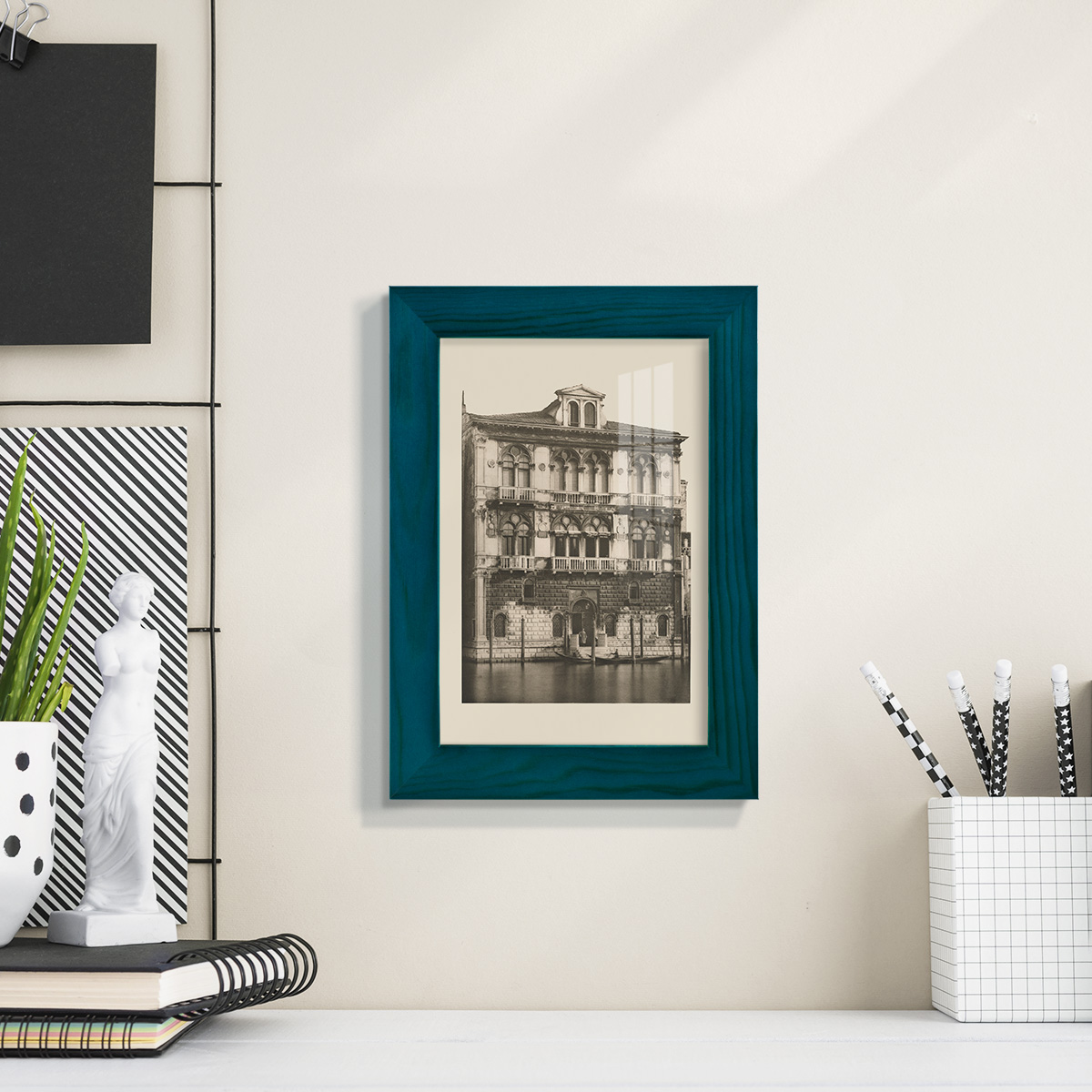 Vintage Views of Venice II - Framed Print w/glass - Ocean Blue