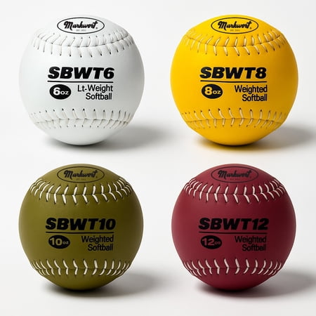 Markwort Weighted Leather Softball Training Set – 6 oz, 8 oz, 10 oz, 12 oz – Set of 4 Softballs for Pitching, Throwing & Strength Training