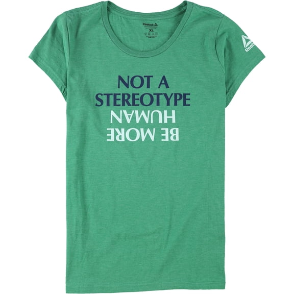 Reebok Womens Not A Stereotype/Be More Human Graphic T-Shirt, Green, Medium