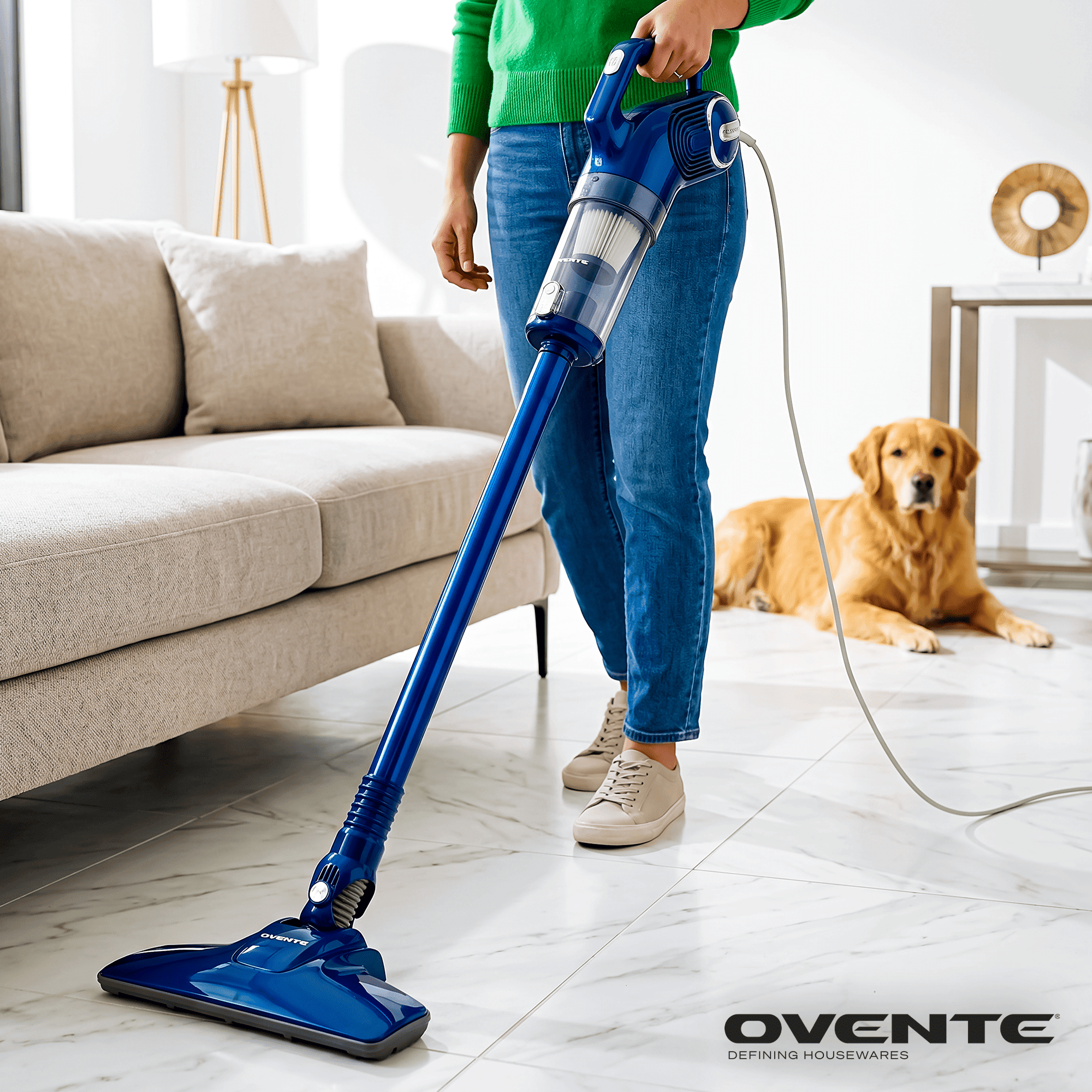 OVENTE 2-in-1 Corded Stick Bagless Vacuum Cleaner, 450W, Blue STV345BLS | With 14Kpa Powerful Suction, Lightweight and Washable Filter for Home, Car, Pet Hair, Carpet and Hard Floor