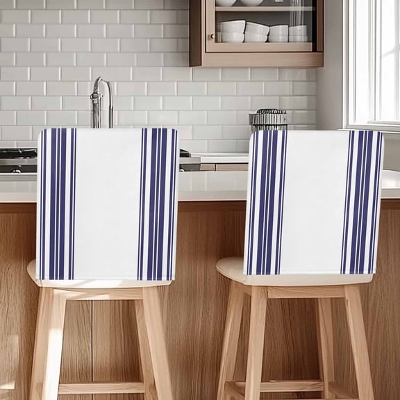 Colorful Stripes Chair Covers Set of 4 Navy Blue Wood Texture White Chair Back Covers Stretch Removable Washable Slipcovers Protector for Dining Room Kitchen Party Decor