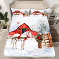 thumbnail image 2 of Feelyou White Western Horse Bed Sheets, Vintage Rustic Cabin King Sheets, Christmas Poinsettia Plant Sheet Set, Super Cozy Room Decor, 4pcs, 2 of 7