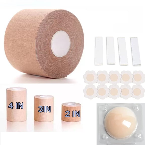 Boob Tape, Breast Lift Tape and Nipple Covers, Push Up Tape and Breast Strapless Bra Tape Chest Support Tape for Large Breasts, Invisible Gaffer Tape Duct Tape Backless Bra Lift Tape Nude