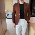 thumbnail image 2 of Chaqueta de traje de un solo pecho para hombre, abrigo marrón, blazer para hombre, ropa de fiesta, estilo coreano de verano, moda masculina 2024, novedad en trajes, 2 of 5