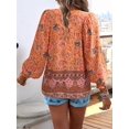 thumbnail image 6 of Women'S Casual Boho V Neck Top Loose Floral Printed Long Sleeve Beach Shirts Blouses Orange Color L, 6 of 7