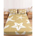thumbnail image 2 of Twin XL Size Fitted Sheet Set - Coastal Starfish 2 Piece Bedding Sets 16" Deep Pocket Fitted Sheet with 1 Pillowcases, Ochre Yellow Nautical Vintage Marine Life Brushed Microfiber Hotel Bed Sheets, 2 of 9