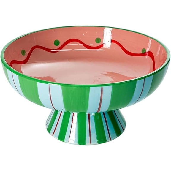 9 Inch Footed Bowl for Home Decor – Ceramic Decorative Fruit Bowl, Candy or Key Holder Bowl for Entryway Table, Ceramic Pedestal Bowls for Kitchen Counter or Coffee Table Centerpiece