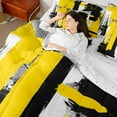 thumbnail image 4 of Erosebridal Abstract Graffiti Stripes Bedding Sets Queen Size,Modern Splashing Ink Comforter Sets with Sheets,Yellow Black White Bed in a Bag,Microfiber Bedroom Decoration Reversible,7-Piece, 4 of 7