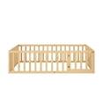 thumbnail image 4 of Queen Size Floor Bed for Kids, Wood Queen Montessori Bed Frame with Fence Guardrails and & Support Slats, Queen Playhouse Bed with Door Design, Kids Fence Bed Playpen Bed for Boys ,Girls, Natural, 4 of 7