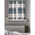thumbnail image 5 of Blue Brown Plaid Curtains 54 Inch Length, Sheer Curtains for Bedroom Living Room Window Vintage Abstract Stripes Lattice Rod Pocket Voile Drapes Kitchen Curtains Small Half Window 42"x54" 2 Panels, 5 of 6