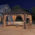 thumbnail image 2 of Clouddwell 14' x 12' Gazebo for Patio, Gazebo Pergola with Sloped Roof, Large Wall-Mounted Heavy Duty Awnings, for Deck, Patio and Backyard,Brown, 2 of 8