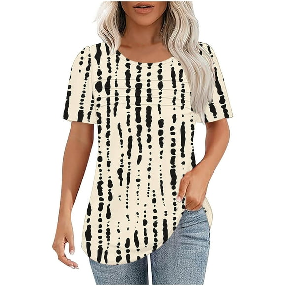 breaise Short Sleeve Shirt for Women Petal Floral Print Tunic Tops Summer Crewneck Blouse Loose Fit S-2XL Sans frais de transport