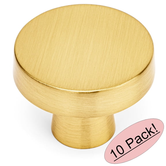 10 Pack - Cosmas 5234BB Brushed Brass Contemporary Round Cabinet Knob Diameter 1-1/4"