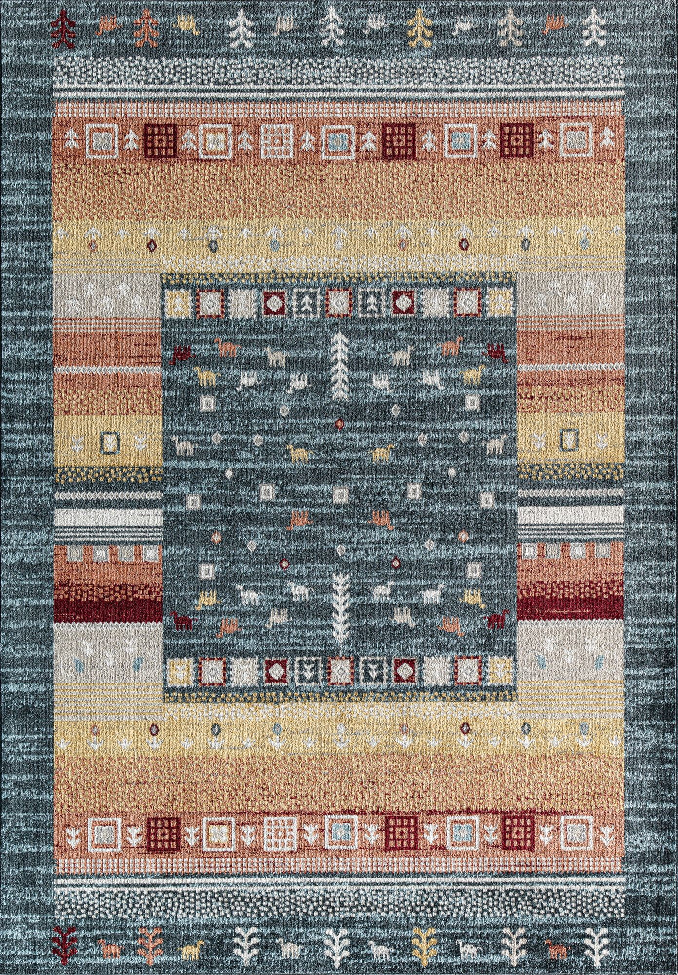 Rugs America Jaelyn JD55B Twilight Bayou Tribal Bohemian Blue Area Rug, 2'6" x 4'