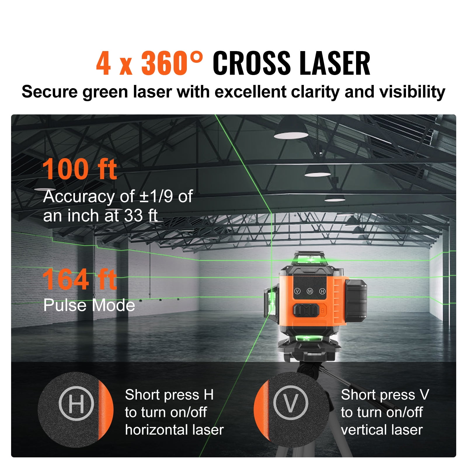 VEVOR Laser Level 100ft Green Cross Line Self Leveling High Accuracy Measuring