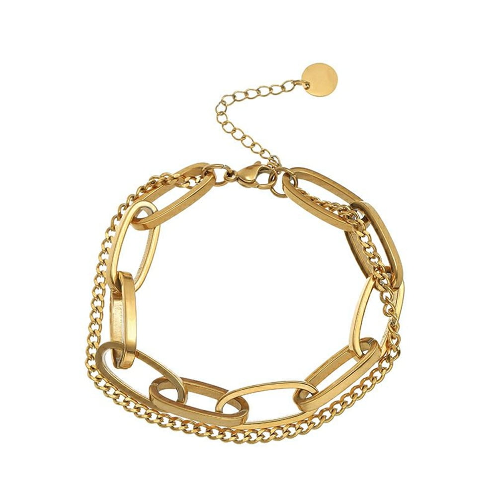 Lollanda 2 Pack Gold Chain Bracelet Sets for Women Girls 14K Gold Plated  Dainty Link Paperclip Bracelets Stake Adjustable Layered Metal Link  Bracelet Set Fashion Jewelry 