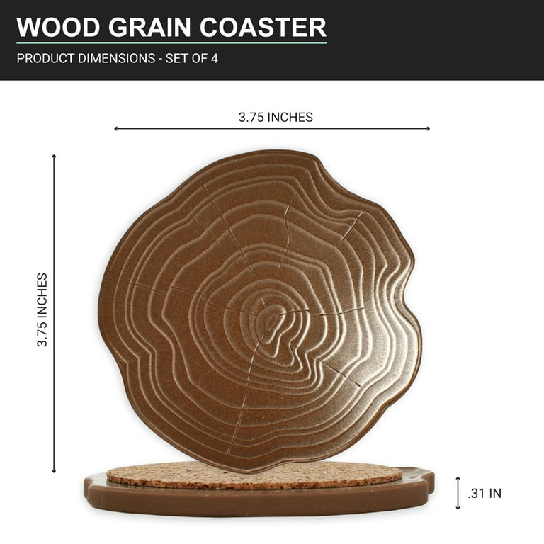 Questech Decor Drink Coasters Wood Grain Bronze Finish Set of 4