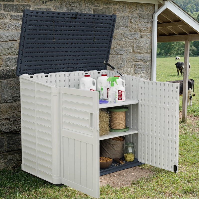 Vineego Outdoor Storage Shed Resin, 35 Cu.Ft Large Capacity Waterproof Plastic Storage Cabinet with Lockable for Garden and Patio