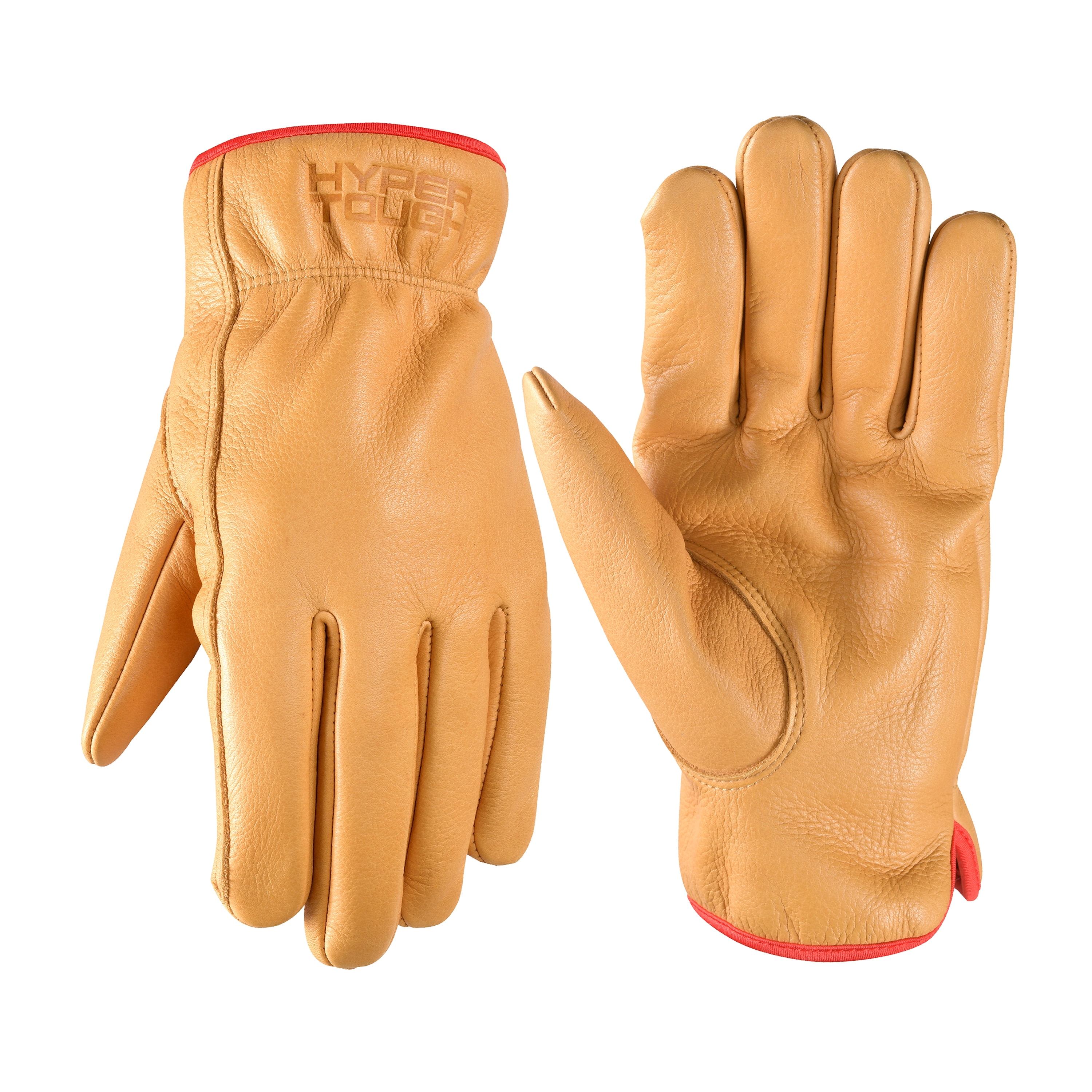 (2 pack) Hyper Tough Water Resistant Men's Cowhide Leather Work Gloves, Brown, SIze Medium