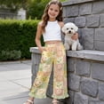 thumbnail image 5 of COEQINE Girls' Wide Leg Pants with Ruffle High Waisted Trousers Straight Leg Track Pants Fashion Outfits Trendy Bottoms for 13-14 Years, Retro Daisy Patchwork, 5 of 8