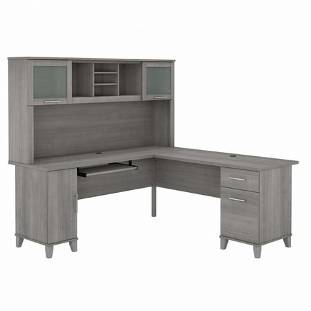 Bush Furniture Somerset 72 L Desk and Hutch with Storage Platinum Gray