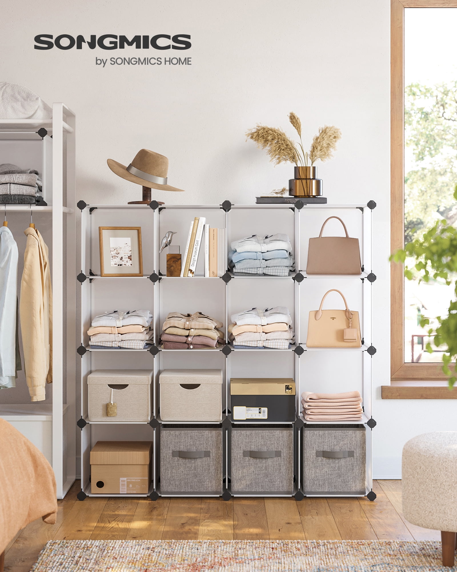 DIY 16 Cube Storage Organizer Shelf Closet Cubbie Storage Bookcase for Bedroom Living Room White Translucent