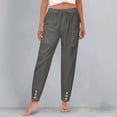 thumbnail image 5 of Womens Cotton Linen Pants Summer 2026 Dressy Casual Elastic High Waisted Loose Fit Straight Wide Leg Lounge Trousers Dark Gray L, 5 of 6