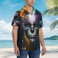 thumbnail image 3 of Pofeuu Modern Abstract Colorful Skull Print Hawaiian Shirt for Men Sleeves Casual Button Down Summer Beach Dress Shirts T-Shirts,Large, 3 of 7