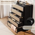 thumbnail image 4 of Rattan Dresser with 5 Drawers, Tall Modern Closet with Deep Storage, Large Chest of Drawers with Wide Top, Long Wooden Dresser for Bedroom, Living Room, Hallway, Kids Room, Black, 4 of 7