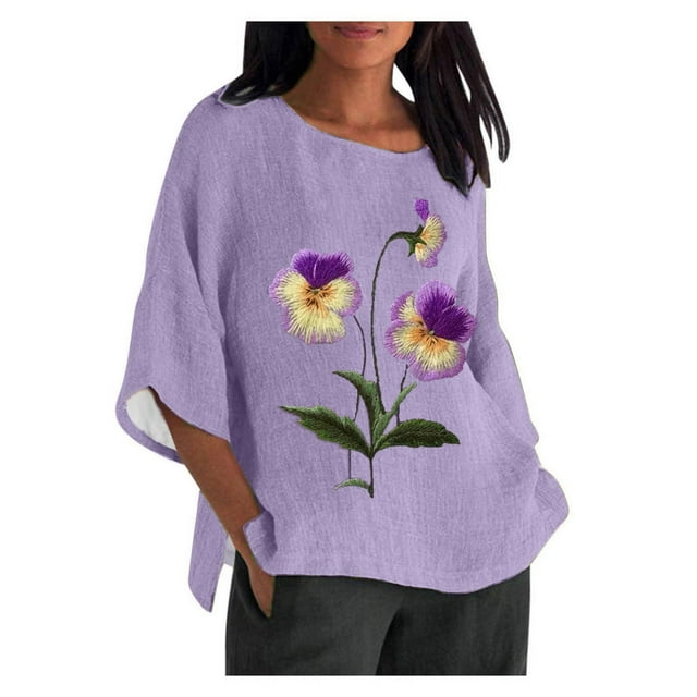 Birdeem Blouses pour Femmes Alzheimer Mode Décontractée Manches 3/4 Imprimé Coton Ample Blouse Haut