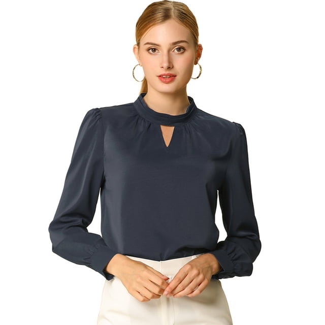 AllegK Dde San Patricio profesional Blusas de gade manlarcon cuello alto elegante pamujer Azul marino XS