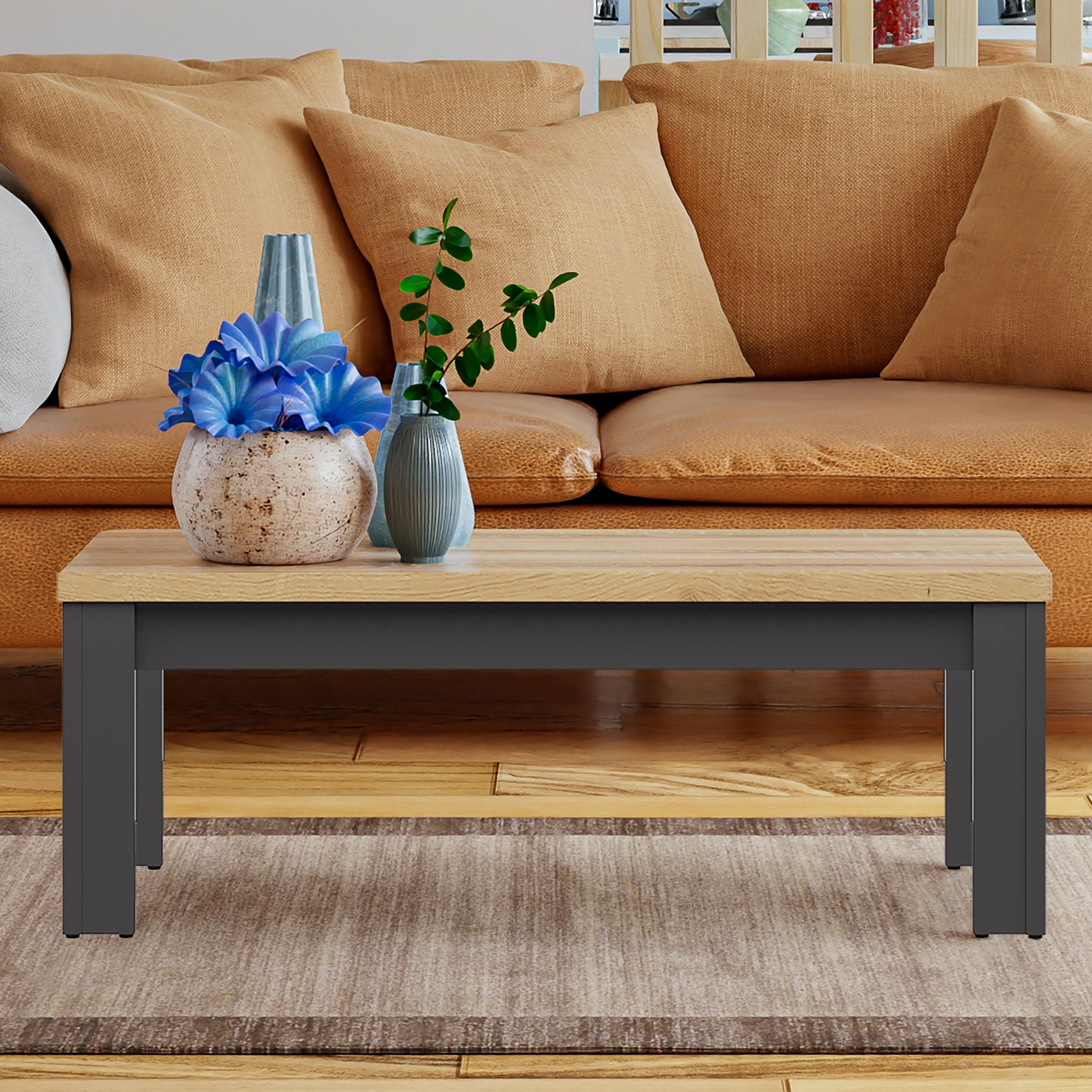 Lifestyle Solutions Coventry Rectangular Living Room Coffee Table, Dark Gray Oak Wood