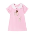 thumbnail image 2 of Bellafa 2-7T Girl's Summer Dress 100% Cotton Ruffle Sleeve A-Line Casual Sundress Toddler Kids Appliuqe Shirt Dresses, 2 of 8