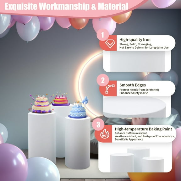 3Pcs Round Cylinder Pedestal Display Plinths Pillars Wedding Party Art Decor