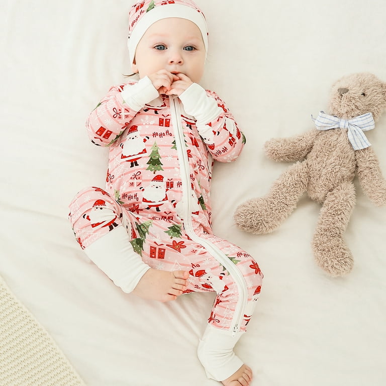 WIBACKER Newborn Viscose from Bamboo Sleeper 2 Way Zipper Christmas Pajamas for Baby Boys Baby Girls Snug Fit One Piece