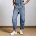 thumbnail image 2 of JGGSPWM Straight Leg Jeans for Women Fashion Multiple Pockets High Waisted Barrel Cropped Casual Stretchy Wash Cargo Jeans Full Length Pants Blue XXL, 2 of 5