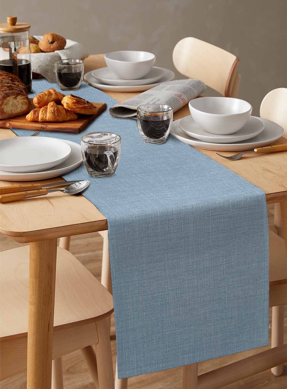 Table Runners 70 Inches Long Dress Scarves, Vintage Sky Blue Farmhouse Coffee/Dining/Kitchen Table Decor, Holiday Table Runner, Farmhouse Retro Solid Color Linen Texture 13x70 Inch