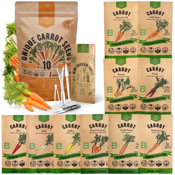 Organo Republic 10 Unique Carrot Seeds Variety Pack - 7,550  Non-GMO Heirloom Carrot Seeds