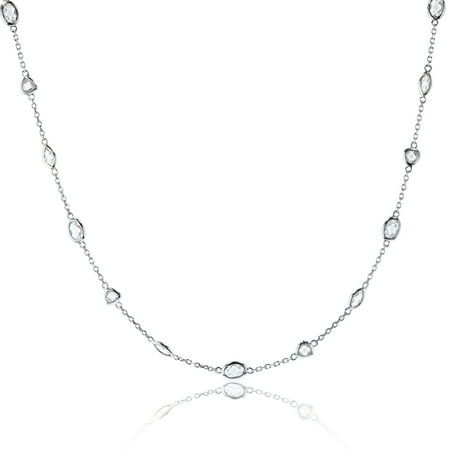 Sterling Silver Rhodium Multishape White CZ Bezel Station 18