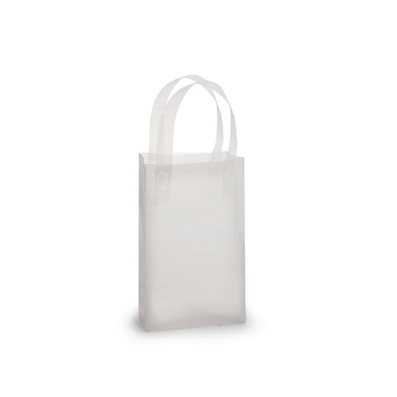 Pack Of 250, Rose Size 5 x 3 x 8" Solid Clear Frosted Plastic 3 Mil Shopping Bags W/6 Mil Handle