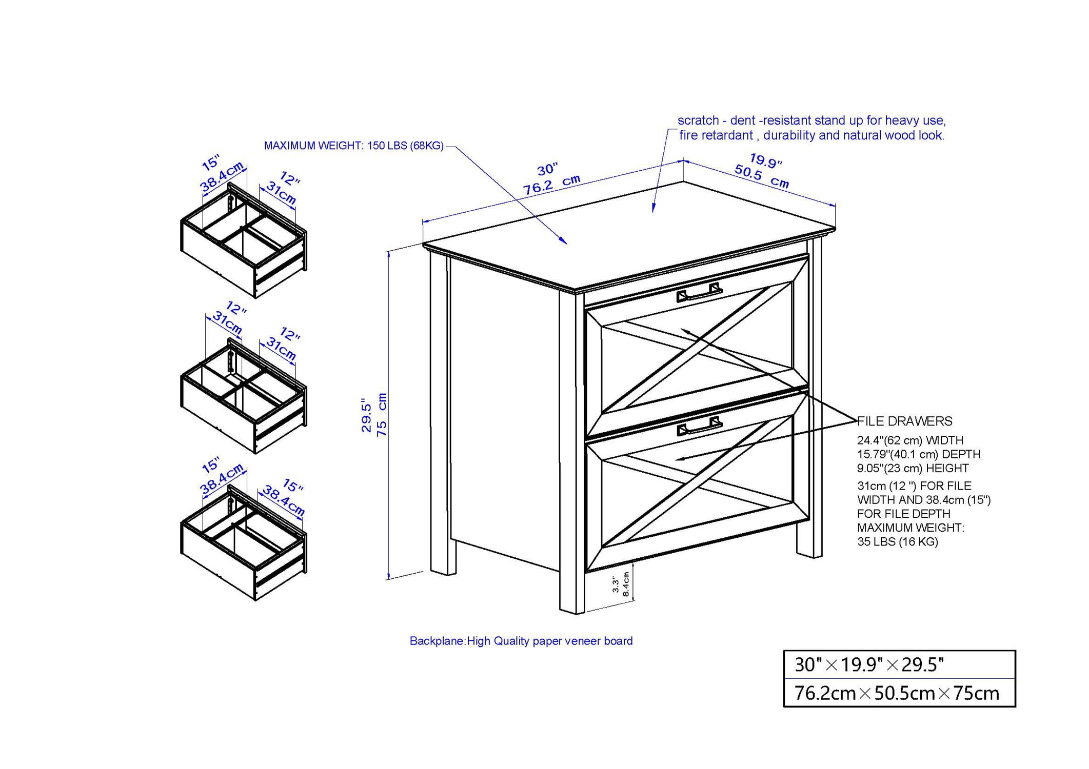 Saint Birch Liam Wood White 2-Drawer File Cabinet