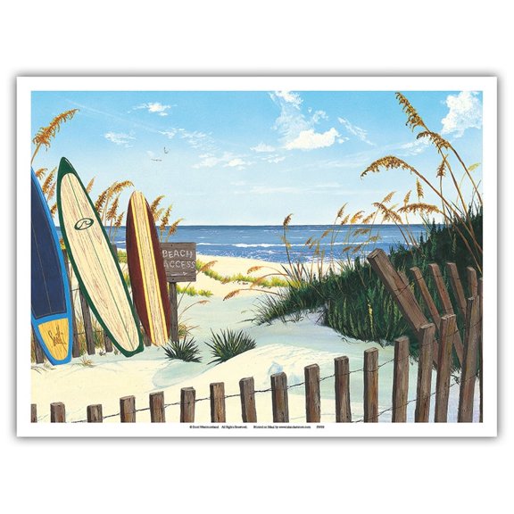 Beach Access - Surfboard Art - From an Original Color Painting by Scott Westmoreland - Master Art Print (Unframed) 9in x 12in
