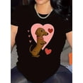 thumbnail image 1 of Women's Cute Dachshund Heart Graphic Tee - Casual Round Neck Short Sleeve T-Shirt, Machine WashableFCamisetas para mujer, lindas camisetas con estampado gráfico, de manga corta, estilo casual, para ve, 1 of 8