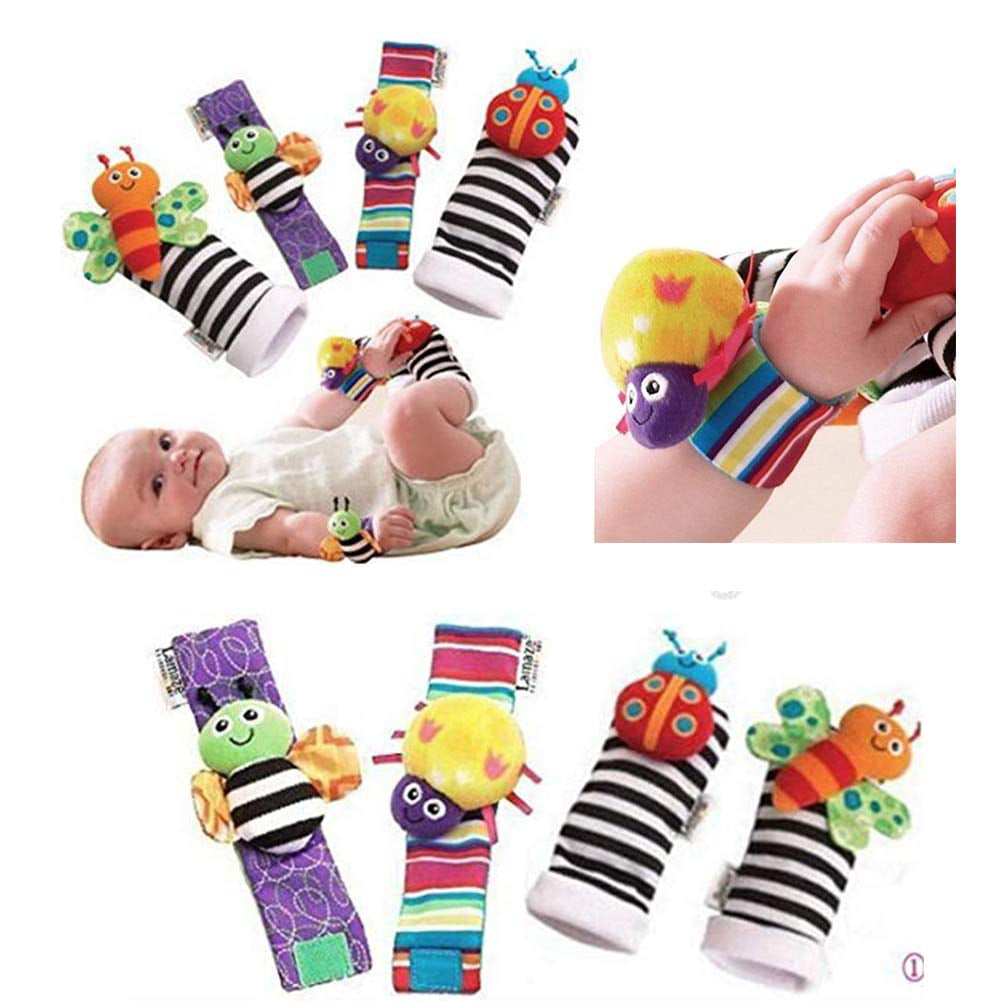 MOCHO AM 4pcs Set New Born Baby Socks Wrist Bands Rattle Sounds Rattling Sensory Toy Infant Child 