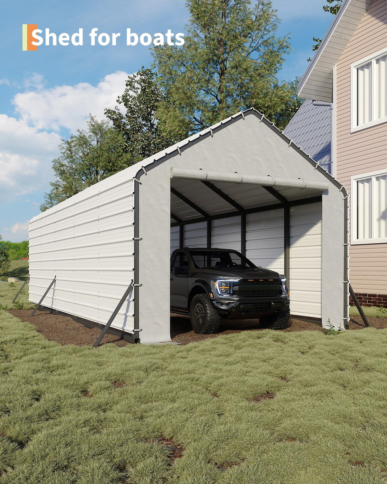 Roofing Panels for Metal Carport 13x26 ft, 13x21 ft, 13x16 ft, Heavy Duty Metal Carport Kits, 27 Ga. Galvanized Steel Ribbed Panels, 64.17 in x 19.68 in, 16 Pcs, White