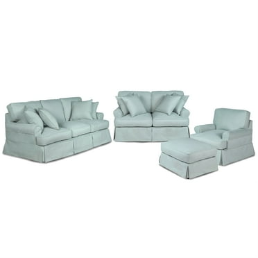 Sunset Trading Horizon 4-Piece Fabric Slipcovered Living Room Set in Blue