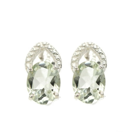 Green Amethyst-Prasiolite 925 Sterling Silver gemstone stud earrings For Women Birthstone Earrings Flatback Stud Earrings