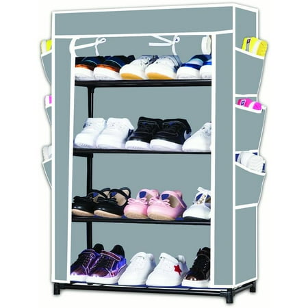 Storage Solutions Colored Nylon Wardrobe Style Grey 4 Tier Shoe