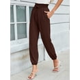 thumbnail image 2 of Chiclily Womens Elastic High Waist Pants Drawstring Work Trousers Joggers Trendy Harem Pants with Pockets, Dark Brown Size XL, 2 of 8