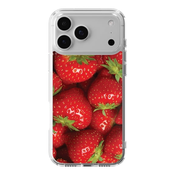 DistinctInk Strawberries Clear Case for iPhone 17 Pro Max - MagSafe Compatible, Slim Shockproof Cover
